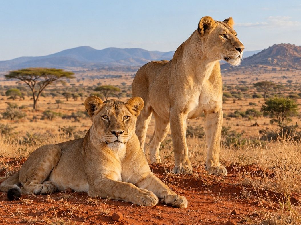Leonesse nella savana durante un safari in Kenya