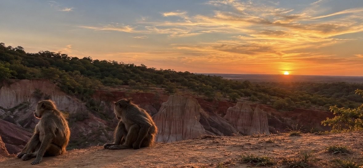 Canyon al tramonto con i babbuini